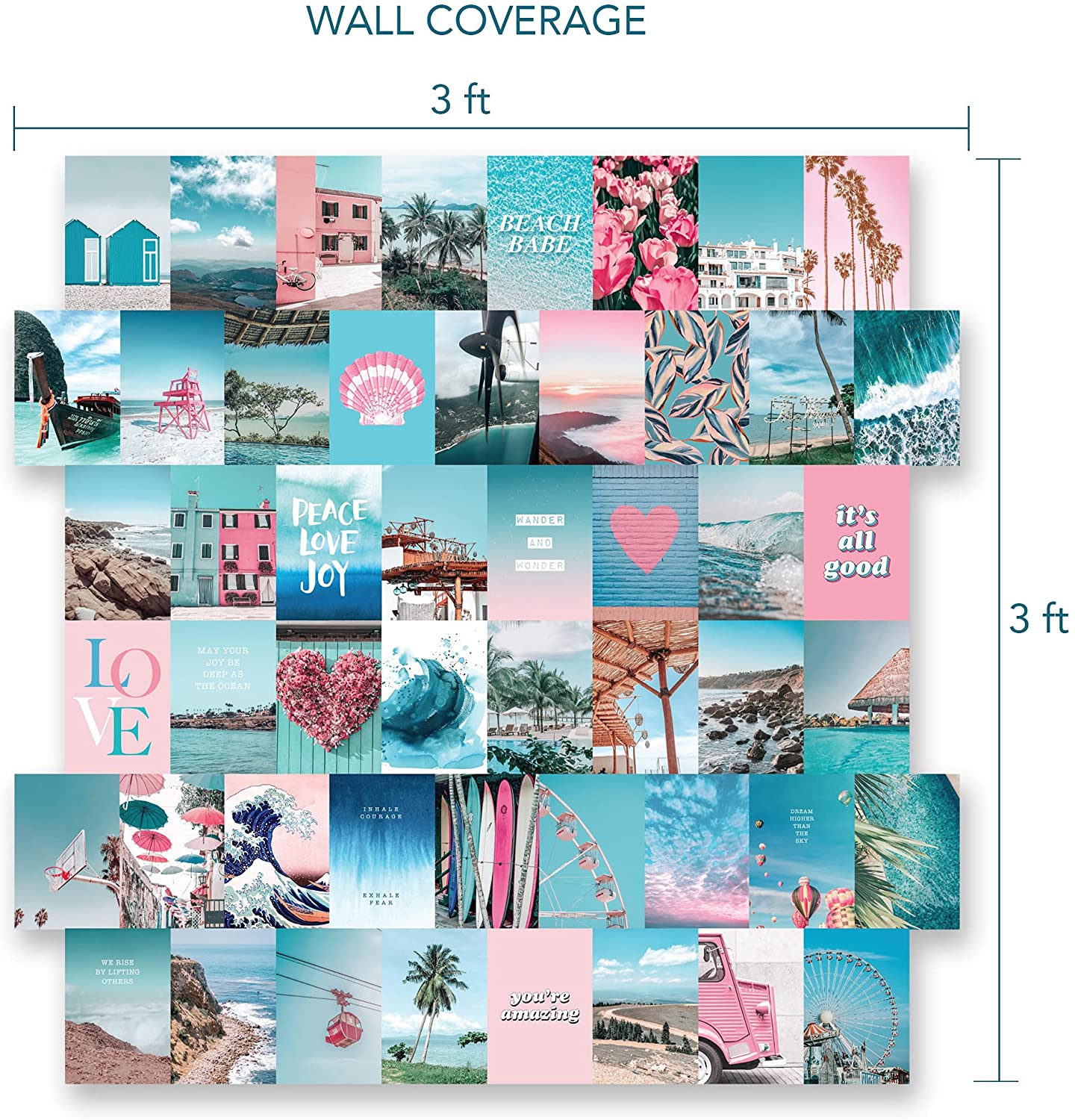 beach vibes collage kit with dimensions for teen room decor