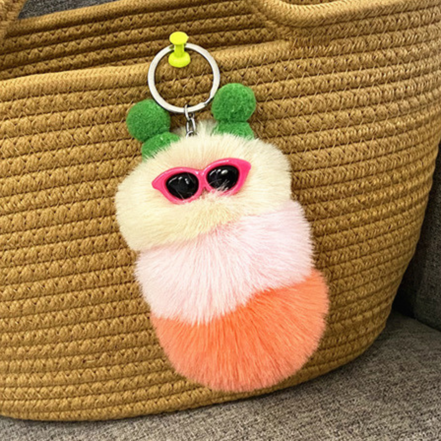 furry friend keychain in pink and biege
