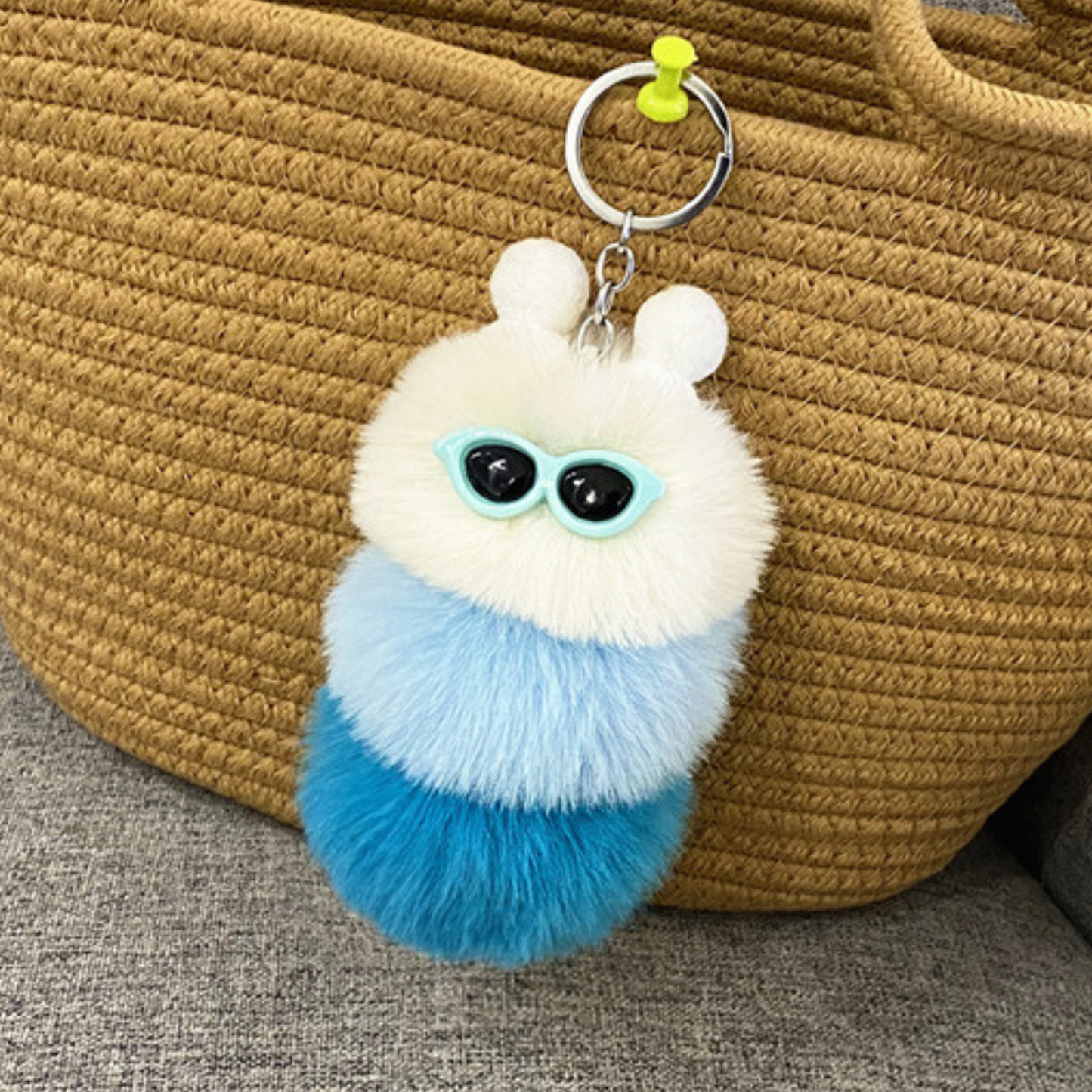 furry friend keychain in white and blue