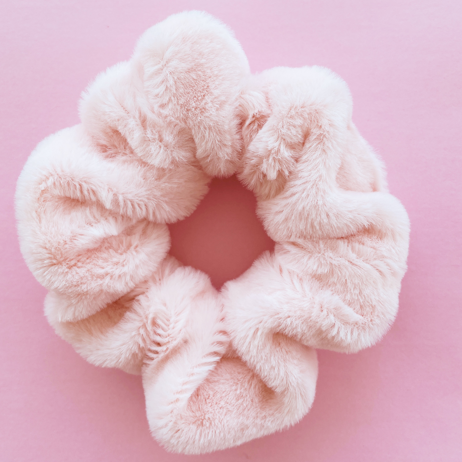 furry scrunchie hair tie in pink