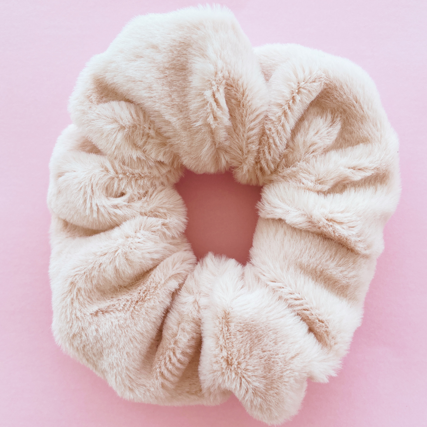 furry scrunchie hair tie in taupe