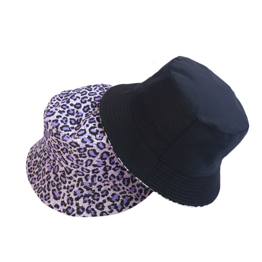 purple reversible leopard print bucket hat from sisterhood store
