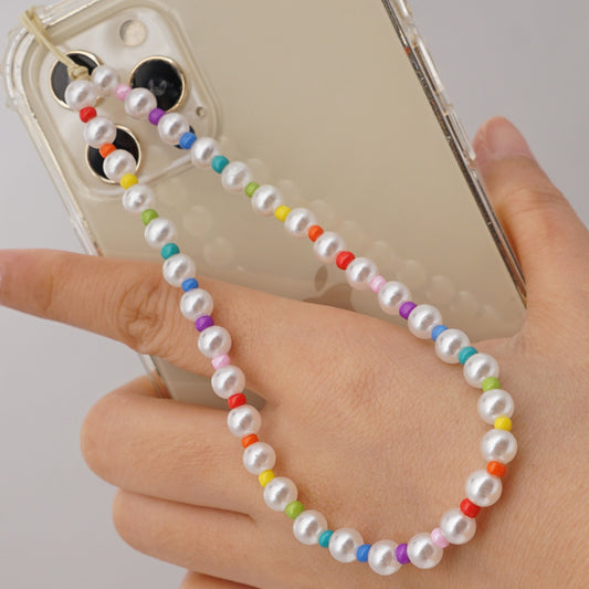 beaded rainbow pearl phone charm strap