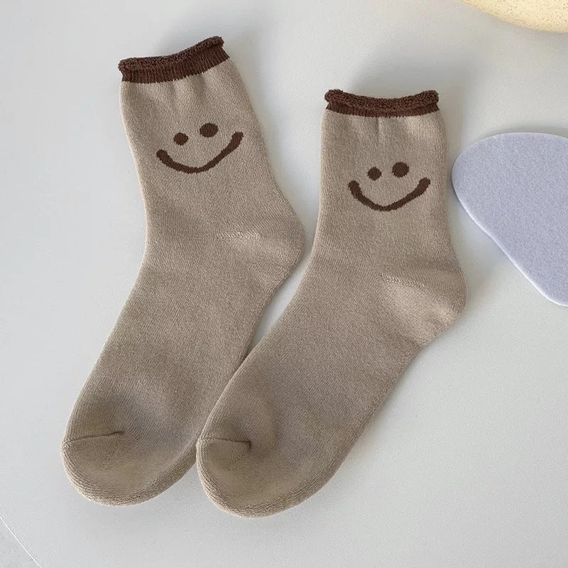smiley face tube socks in beige